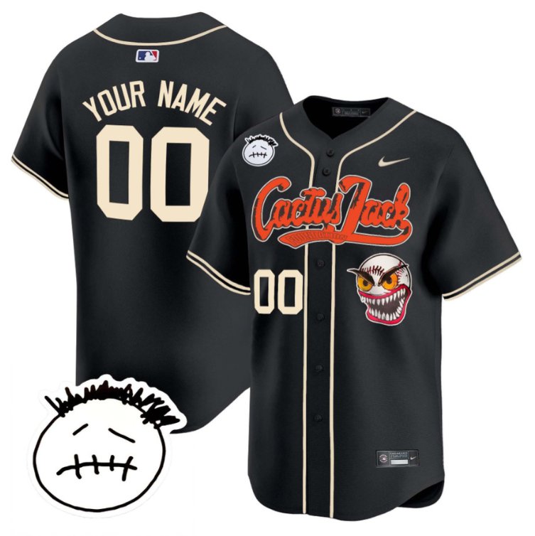 Custom Houston Astros Cactus Jersey Jack Patch V3 All Stitched Black