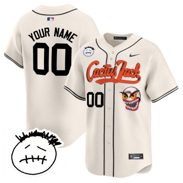 Custom Houston Astros Cactus Jersey Jack Patch V3 All Stitched Cream