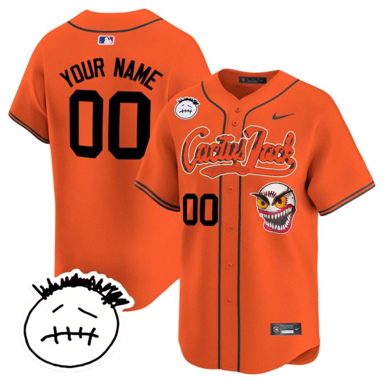 Custom Houston Astros Cactus Jersey Jack Patch V3 All Stitched Orange