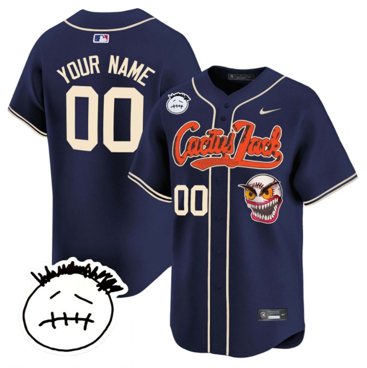 Custom Houston Astros Cactus Jersey Jack Patch V3 All Stitched Navy