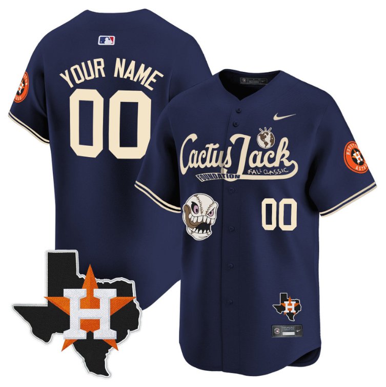 Custom Houston Astros Jersey Cactus Jack Foundation Fall Classic Limited Navy