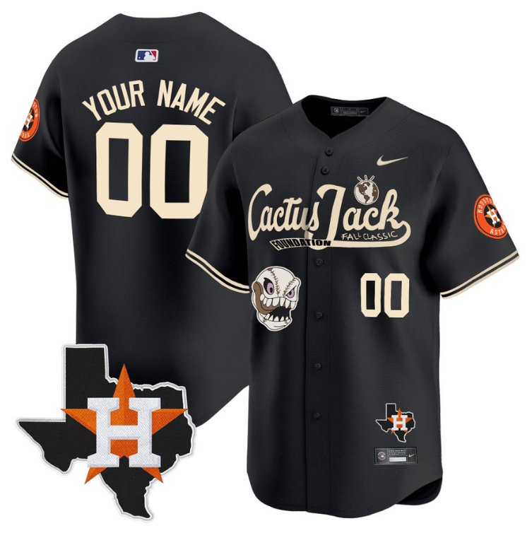 Custom Houston Astros Jersey Cactus Jack Foundation Fall Classic Limited Black