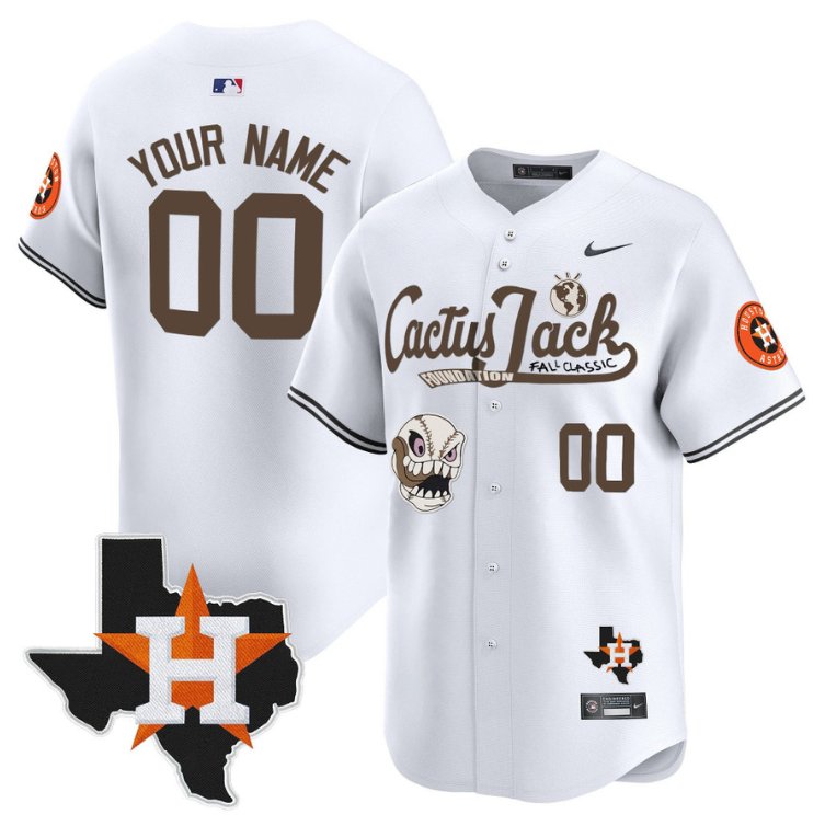 Custom Houston Astros Jersey Cactus Jack Foundation Fall Classic Limited White