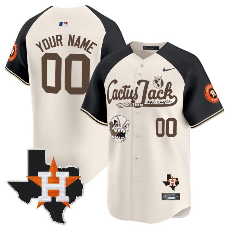 Custom Houston Astros Jersey Cactus Jack Foundation Fall Classic Limited Cream Alternate