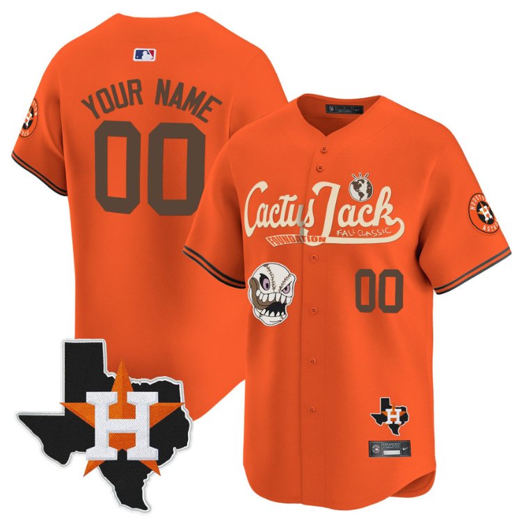 Custom Houston Astros Jersey Cactus Jack Foundation Fall Classic Limited Orange