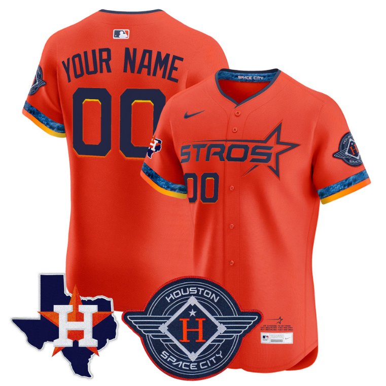 Custom Houston Astros Jersey 2025 City Connect Texas Patch Vapor Premier Elite Stitched Orange