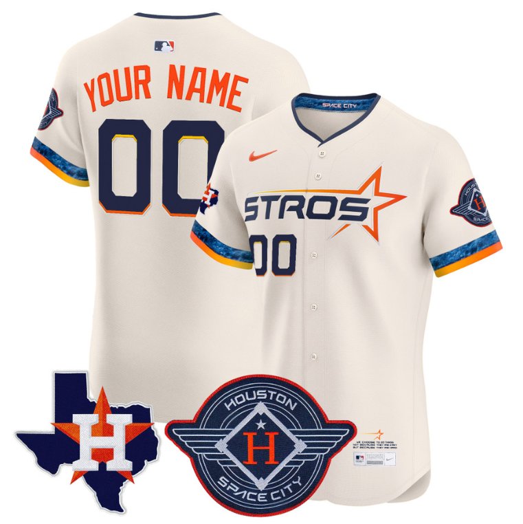 Custom Houston Astros Jersey 2025 City Connect Texas Patch Vapor Premier Elite Stitched Cream
