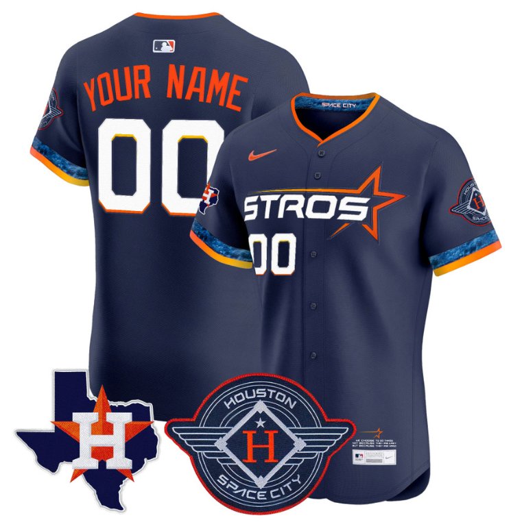 Custom Houston Astros Jersey 2025 City Connect Texas Patch Vapor Premier Elite Stitched Navy