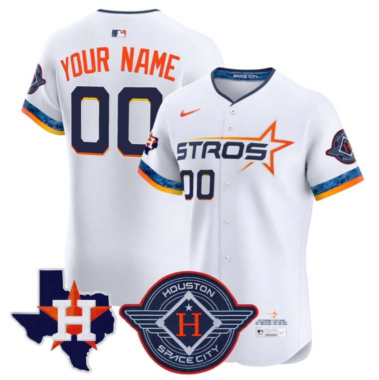 Custom Houston Astros Jersey 2025 City Connect Texas Patch Vapor Premier Elite Stitched White