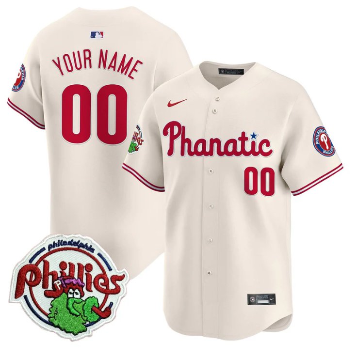 Custom Phillies Jersey Phanatic Patch Vapor Premier Limited Stitched Cream