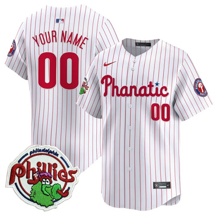 Custom Phillies Jersey Phanatic Patch Vapor Premier Limited Stitched White Pinstripe