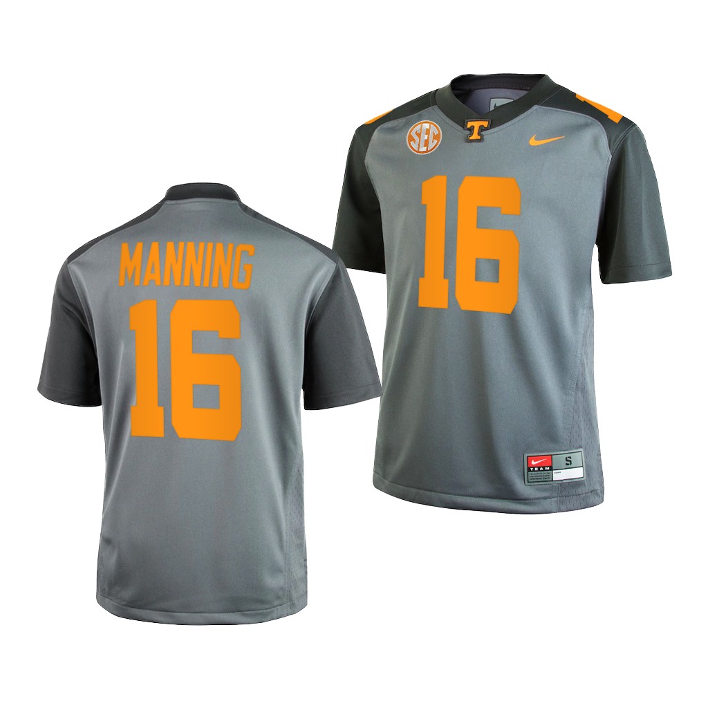 Men's Tennessee Volunteers #16 Peyton Manning Gray College Football Jersey