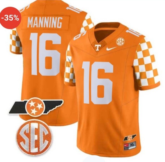 Men's Tennessee Volunteers #16 Peyton Manning Orange F.U.S.E. Stitched Jersey “Checkerboard”