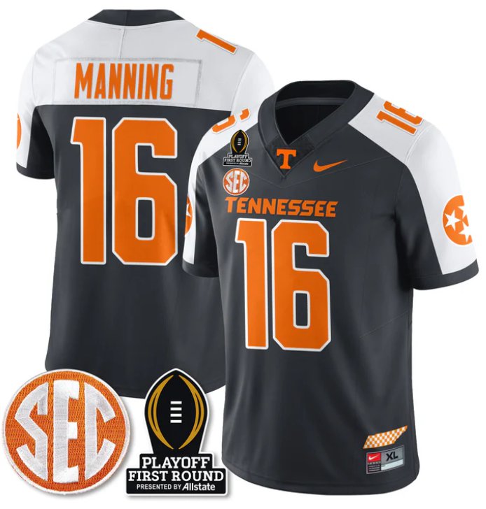 Men's Peyton Manning Jersey #16 Tennessee Vols Playoff First Round Patch Grey Alternate