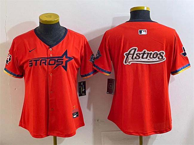 Youth Houston Astros Team Big Logo Orange 2025 City Connect With Texas Patch Limited Stitched MLB Jerseys