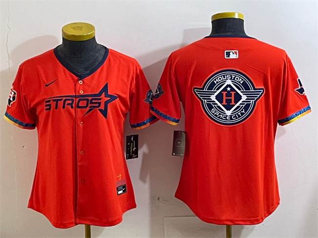 Youth Houston Astros Team Big Logo Orange 2025 City Connect With Texas Patch Limited Stitched Baseball Jerseys