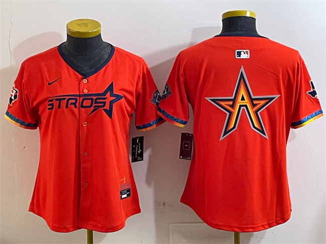 Youth Houston Astros Team Big Logo Orange 2025 City Connect With Texas Patch Limited Stitched MLB Jersey