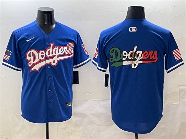 Men's Los Angeles Dodgers Team Big Logo Royal With American Flag Patch Limited Stitched Baseball Jerseys
