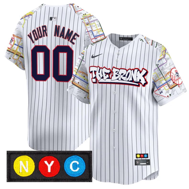 Custom New York Yankees Jersey The Bronx Subway Style Vapor Premier Limited Stitched Pinstripe