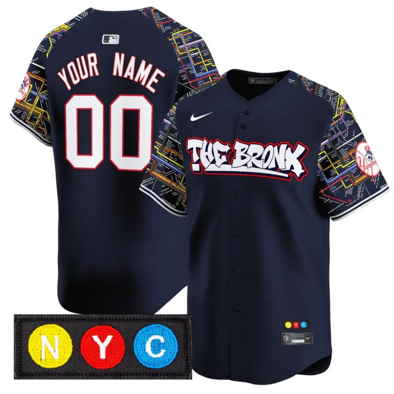 Custom New York Yankees Jersey The Bronx Subway Style Vapor Premier Limited Stitched Navy