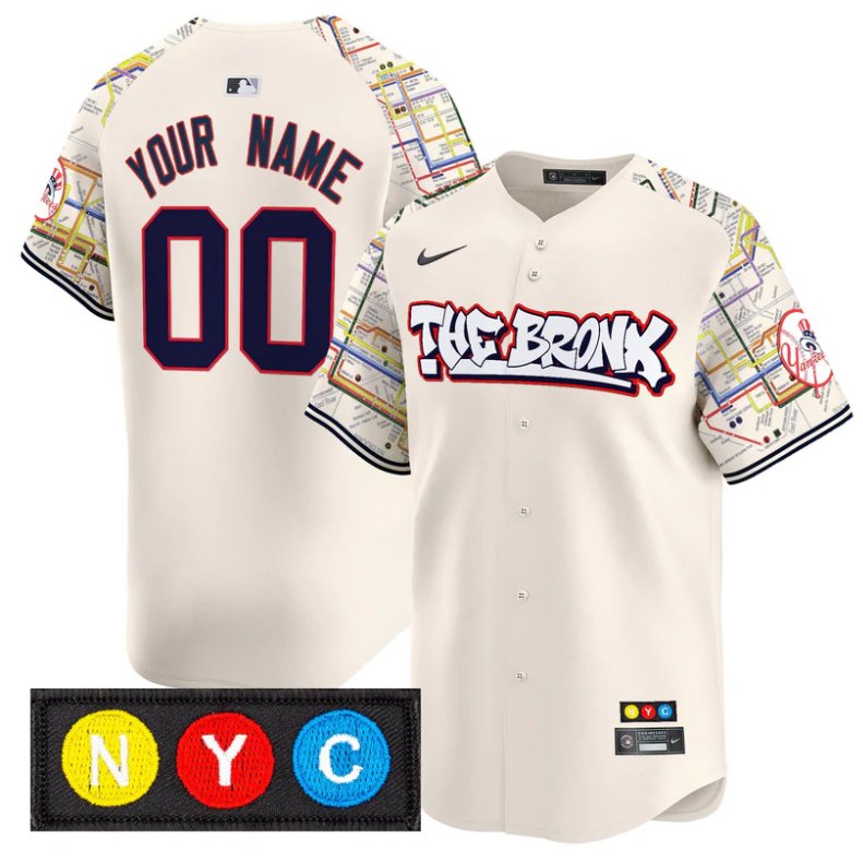 Custom New York Yankees Jersey The Bronx Subway Style Vapor Premier Limited Stitched Cream