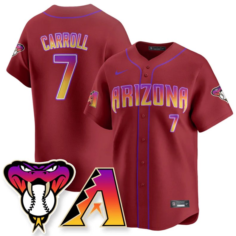 Men's Arizona Diamondbacks #7 Corbin Carroll Red 2025 City Connect Concept Stitched Jersey