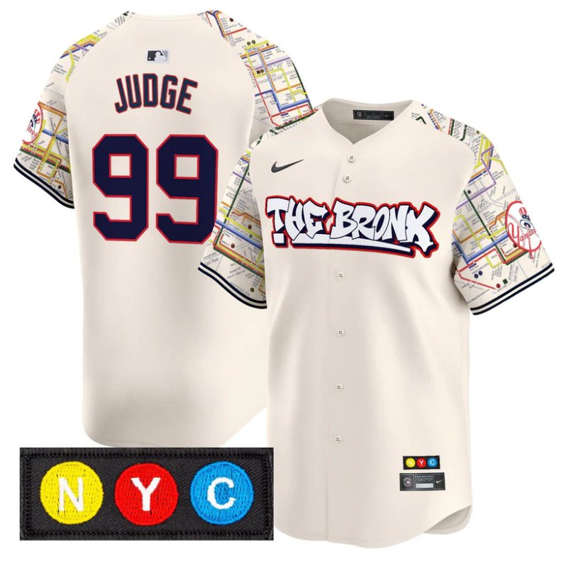 Men's Aaron Judge Jersey #99 New York Yankees The Bronx Subway Style Premier Stitched Cream