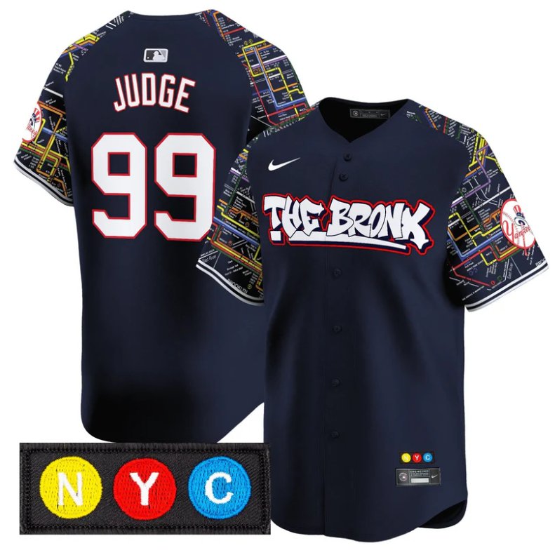 Men's Aaron Judge Jersey #99 New York Yankees The Bronx Subway Style Premier Limited Stitched Navy