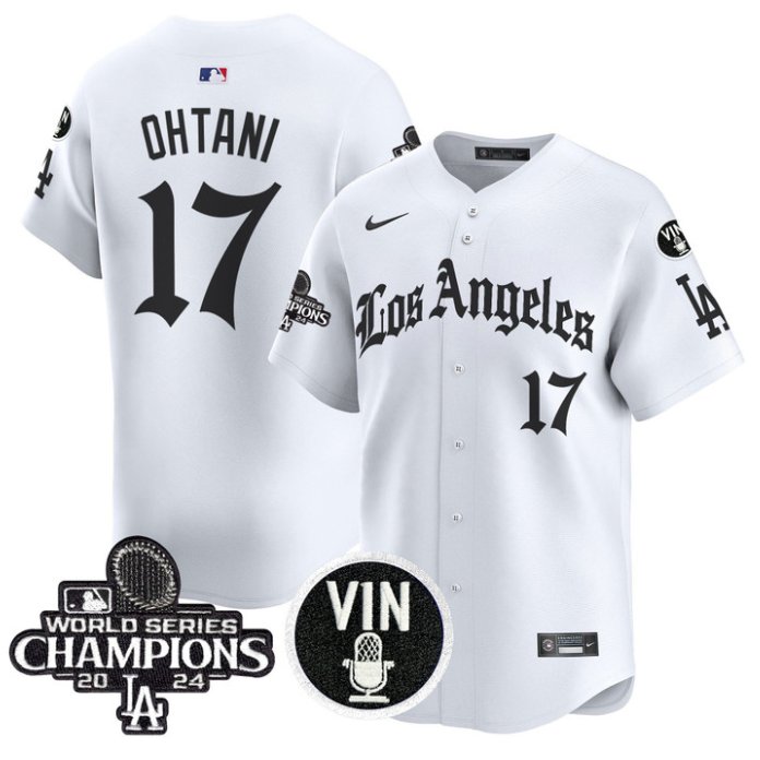 Men's Shohei Ohtani Jersey #17 Dodgers 2025 LA Gothic Style Vapor Premier Limited Stitched White