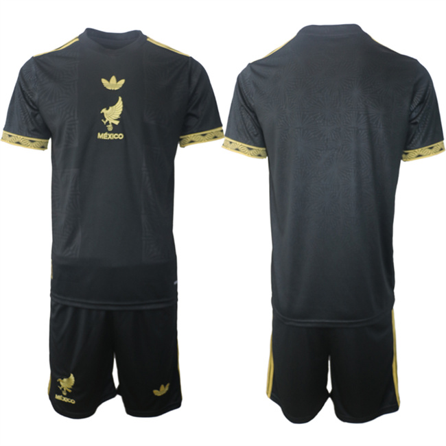 Men's Mexico Blank Black Gold 25-26 Soccer Jersey Suit