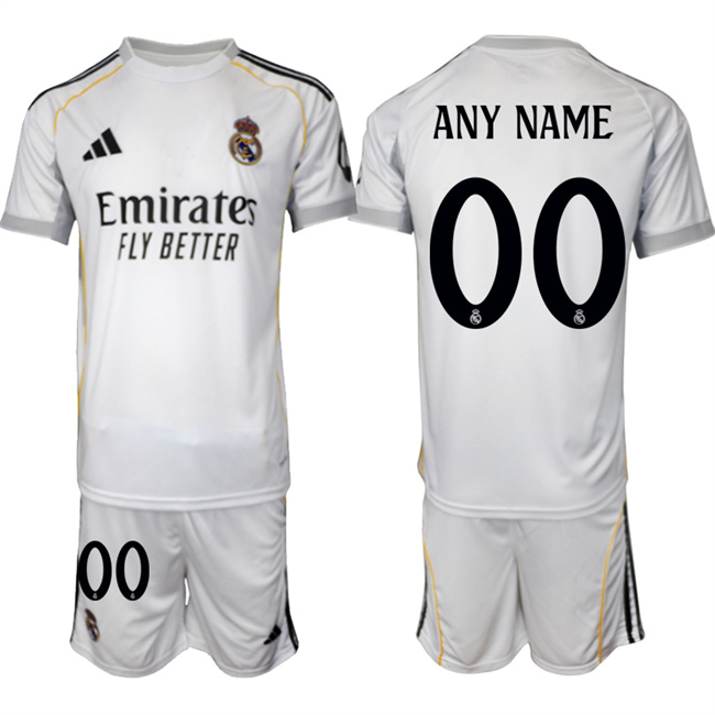 Men's Real Madrid Custom 25-26 White Home Soccer Jersey Suit