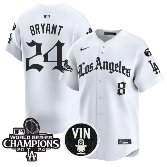 Men's Kobe Bryant Jersey #24 Dodgers 2025 LA Gothic Style Vapor Premier Limited Stitched White