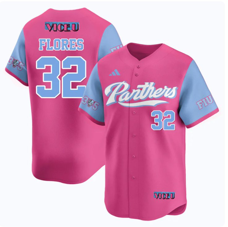 Men's Nelson Rivera Flores Jersey #32 FIU Panthers Baseball 2025 Vice U Stitched Pink