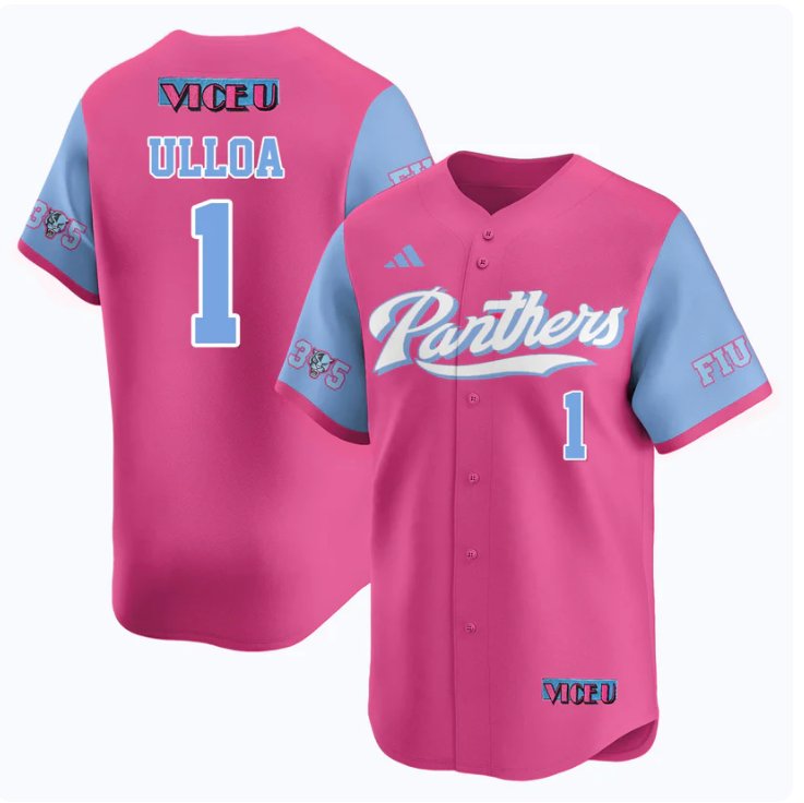 Men's Alex Ulloa Jersey #1 FIU Panthers Baseball 2025 Vice U Stitched Pink