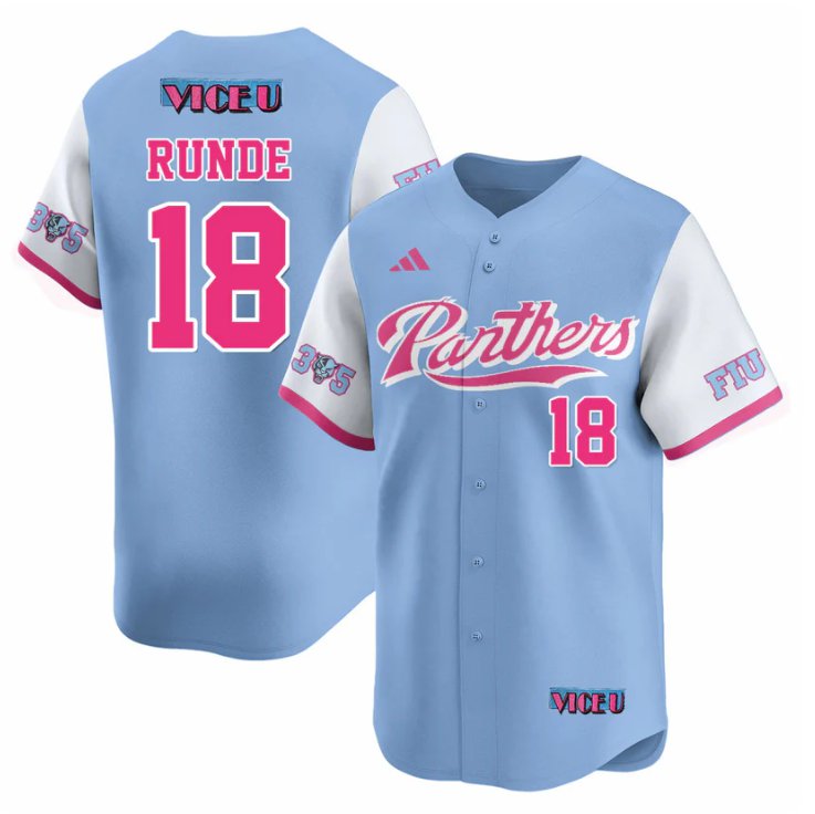 Men's Logan Runde Jersey #18 FIU Panthers Baseball 2025 Vice U Stitched Blue