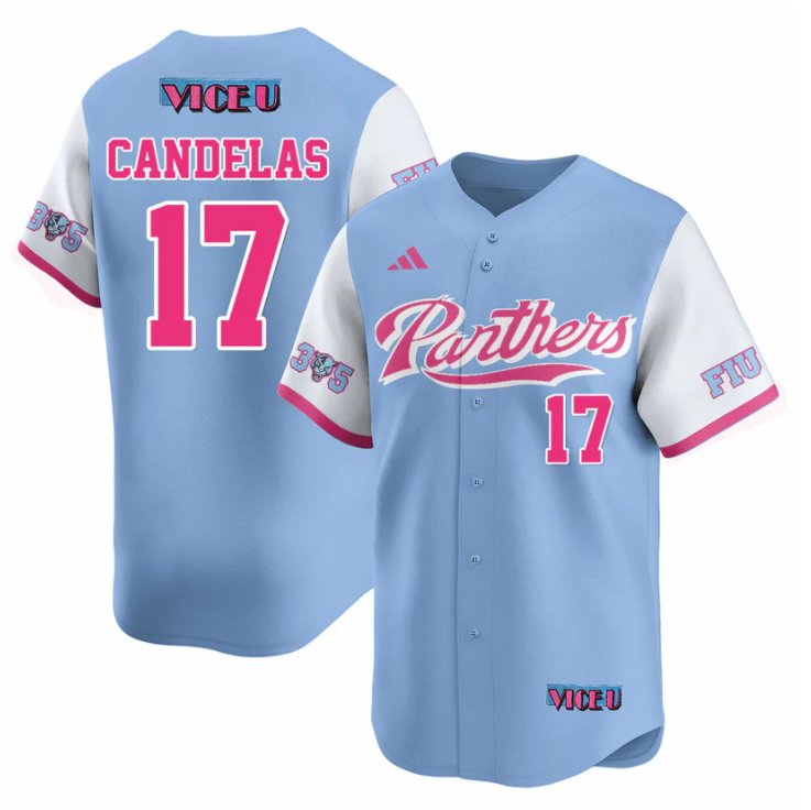 Men's Hector Candelas Jersey #17 FIU Panthers Baseball 2025 Vice U Stitched Blue
