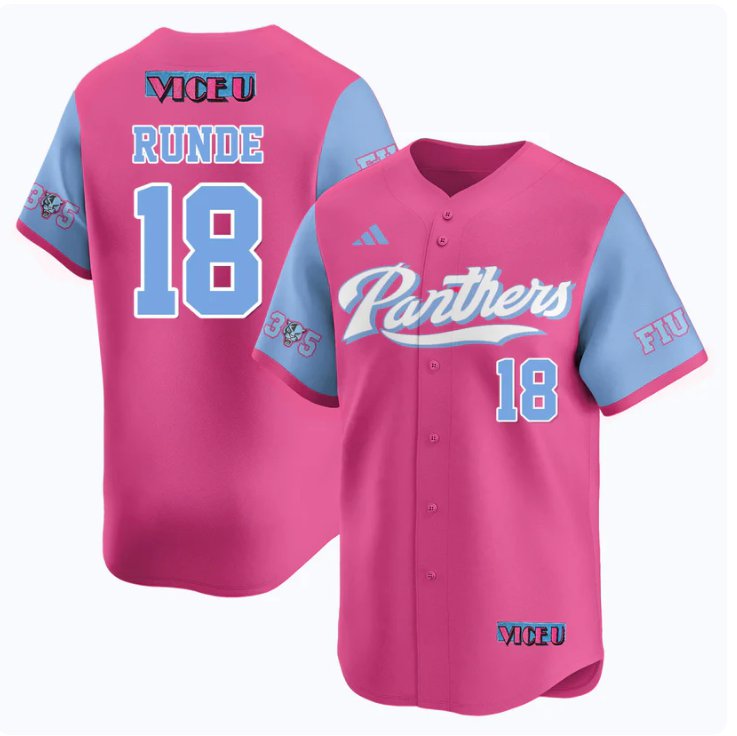 Men's Logan Runde Jersey #18 FIU Panthers Baseball 2025 Vice U Stitched Pink
