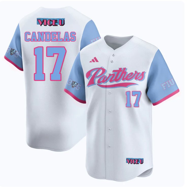 Men's Hector Candelas Jersey #17 FIU Panthers Baseball 2025 Vice U Stitched White
