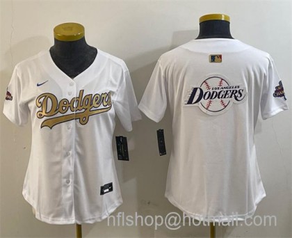 Women's Los Angeles Dodgers Team Big Logo White 2025 Gold Collection Limited Stitched Baseball Jersey
