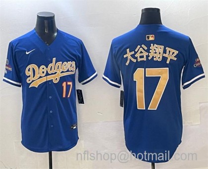 Men's Los Angeles Dodgers #17 大谷翔平 Royal 2024 World Series Champions 2025 Gold Collection Limited Stitched