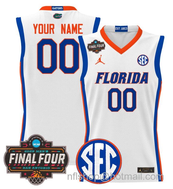 Custom Florida Gators Jersey 2025 Final Four Patch Basketball Stitched White