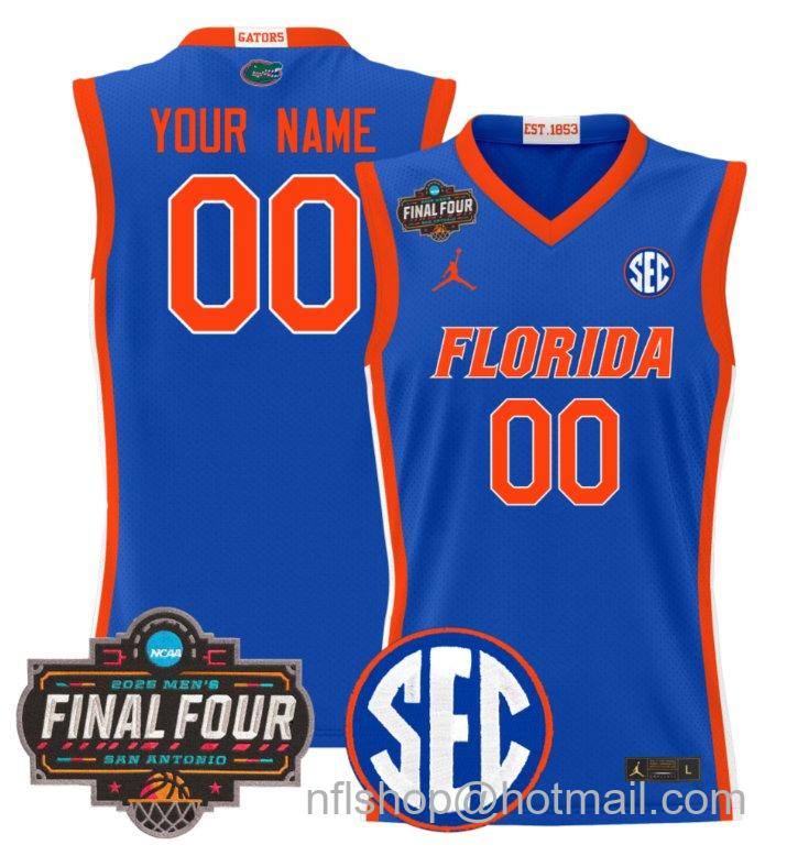 Custom Florida Gators Jersey 2025 Final Four Patch Basketball Stitched Royal