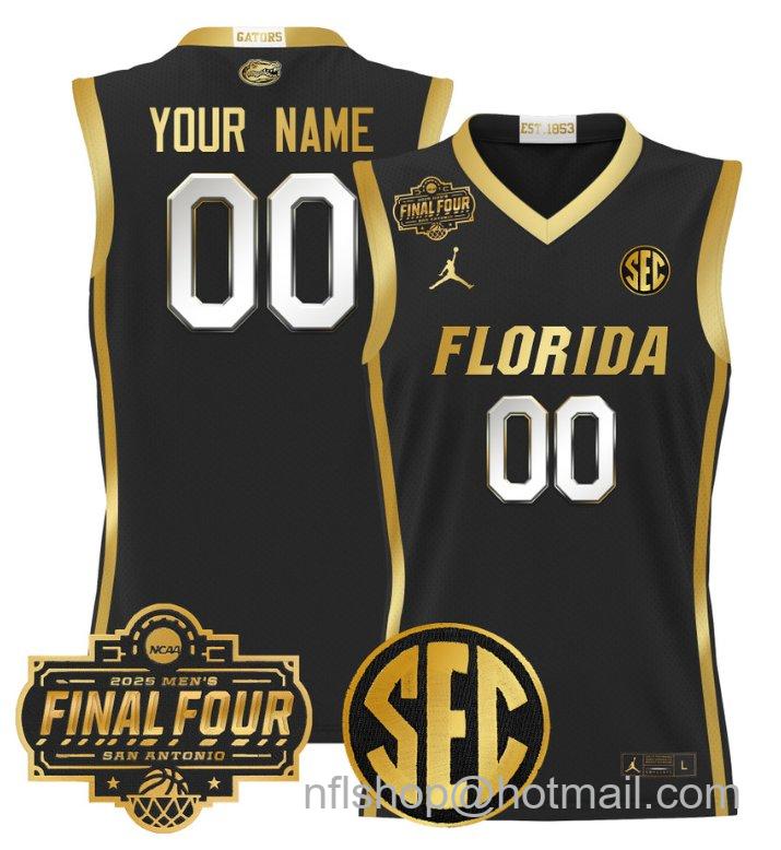 Custom Florida Gators Jersey 2025 Final Four Patch Basketball Stitched Black Gold