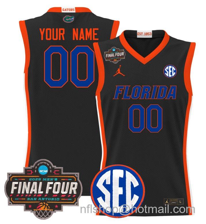 Custom Florida Gators Jersey 2025 Final Four Patch Basketball Stitched Black