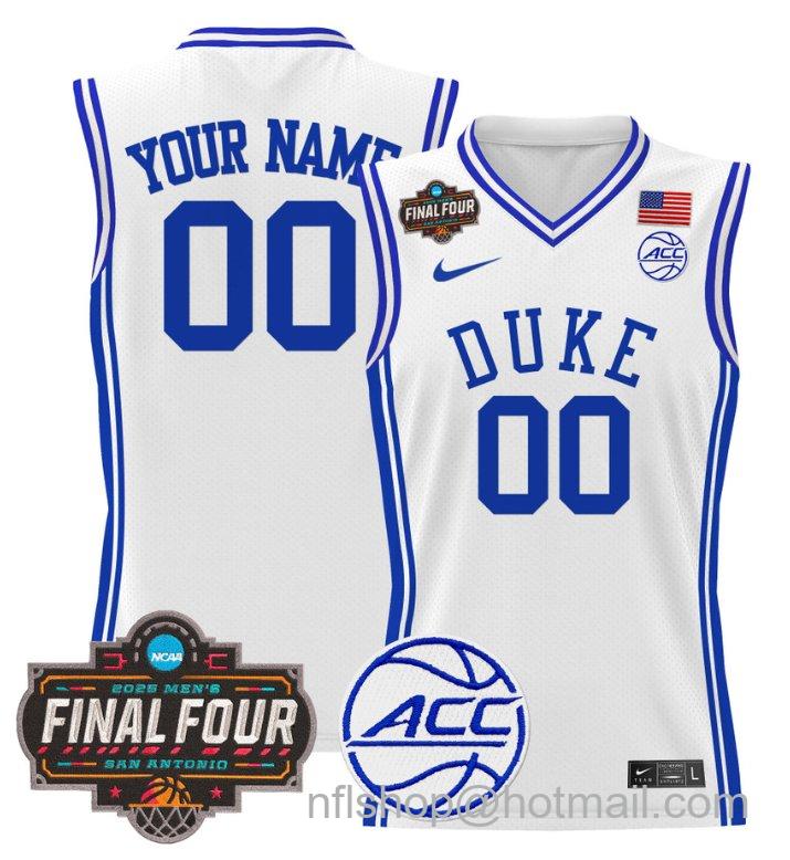 Custom Duke Blue Devils Jersey 2025 Final Four Patch Basketball Stitched White