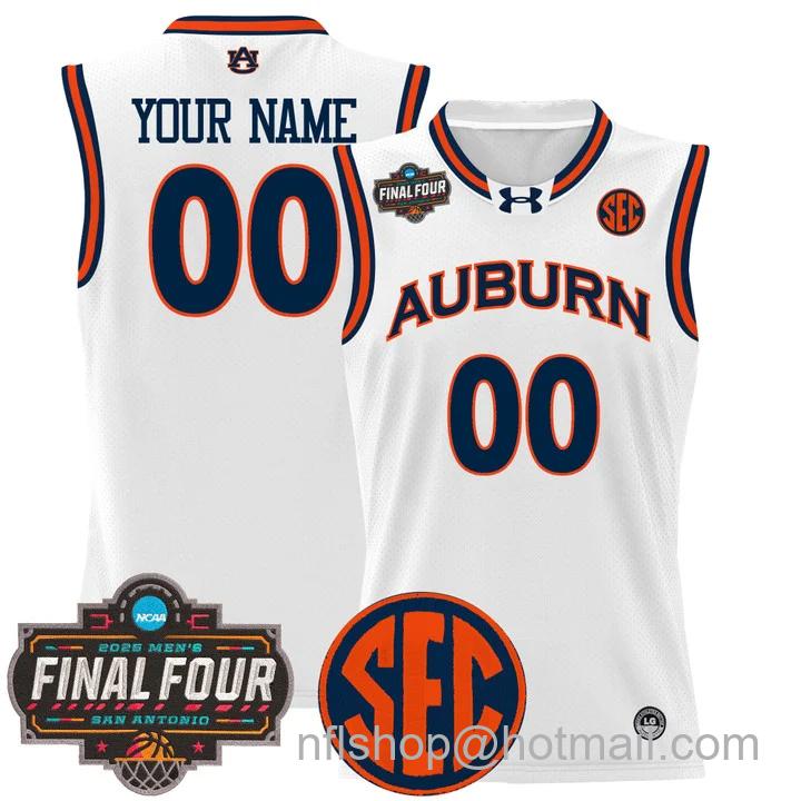 Custom Auburn Tigers Jersey 2025 Final Four Patch Basketball Stitched White