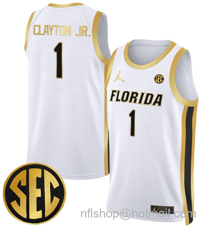 Men's Walter Clayton Jr Jersey #1 Florida Gators Swingman Basketball Stitched White Gold