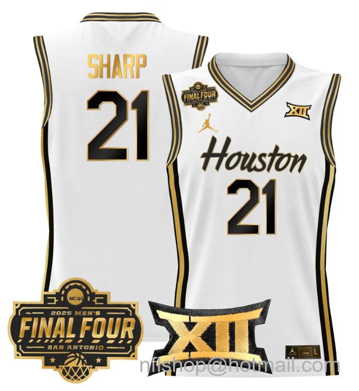 Men's Emanuel Sharp Jersey #21 Houston Cougars 2025 Final Four Patch White Gold