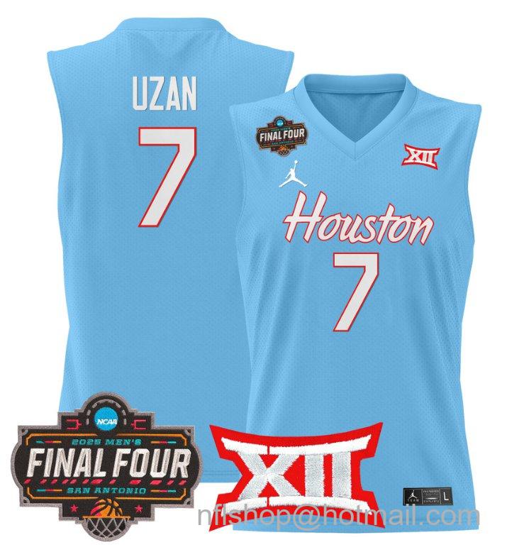 Men's Milos Uzan Jersey #7 Houston Cougars 2025 Final Four Patch Stitched Blue