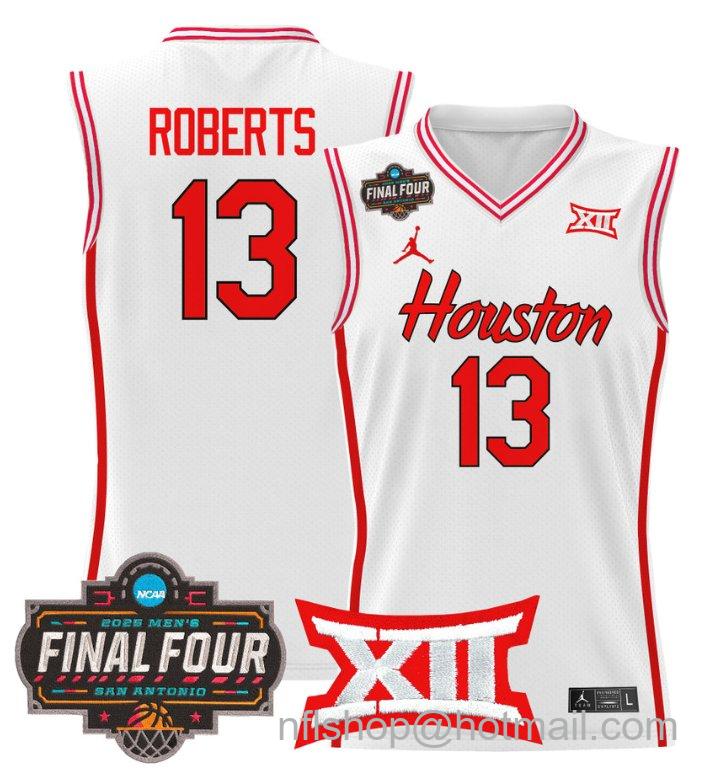 Men's J'Wan Roberts Jersey #13 Houston Cougars 2025 Final Four Patch Stitched White